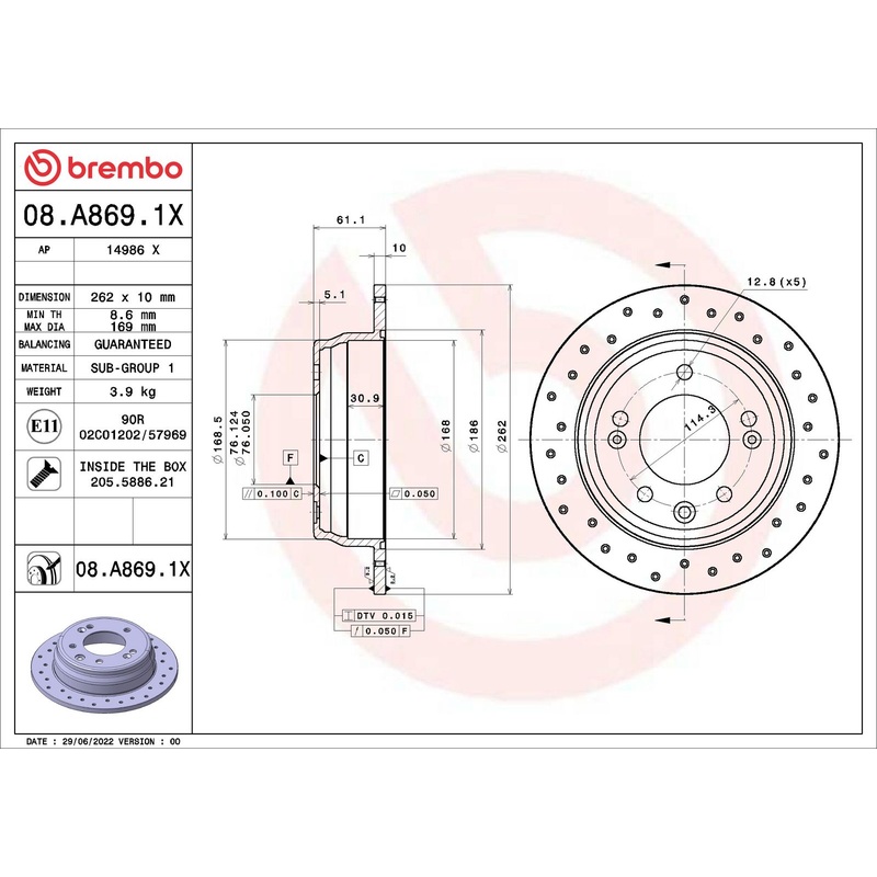 XTRA Drilled Rear Disc Brake Rotor – 08.A869.1X