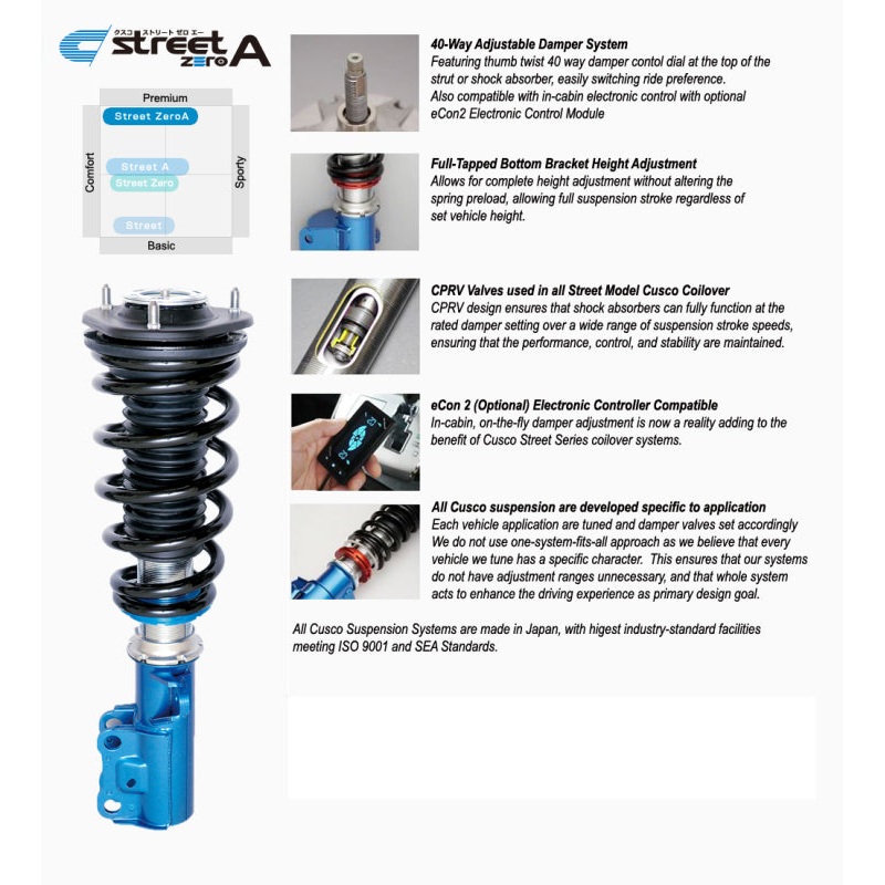 Cusco 2022+ Subaru WRX/Twin-Tube 40-Way Adjustable Street Zero-A Coilover Kit
