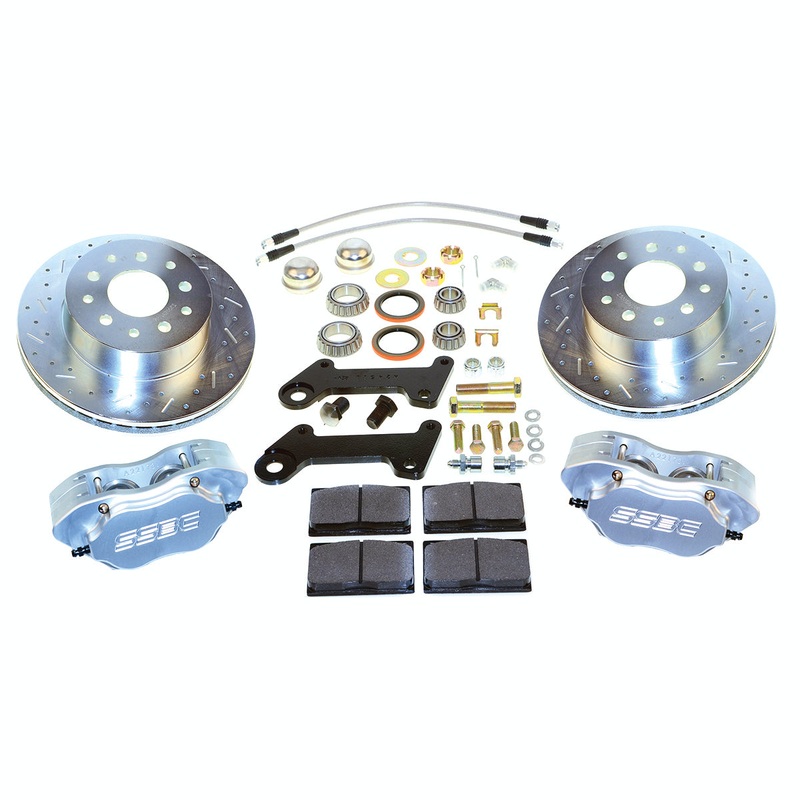 American Made Comp S 4-Piston Billet Aluminum Front Drum to Disc Brake Conversion Kit W/DS Rotors. Clear W123-25