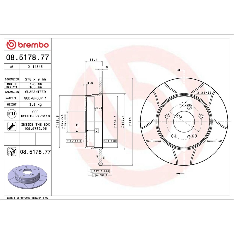 XTRA Max Slotted Rear Disc Brake Rotor – 08.5178.77